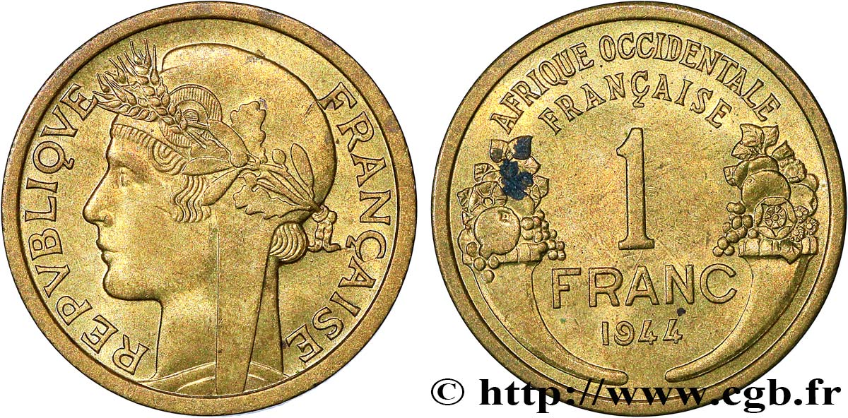 AFRICA FRANCESA DEL OESTE 1 Franc Morlon 1944 Londres EBC 