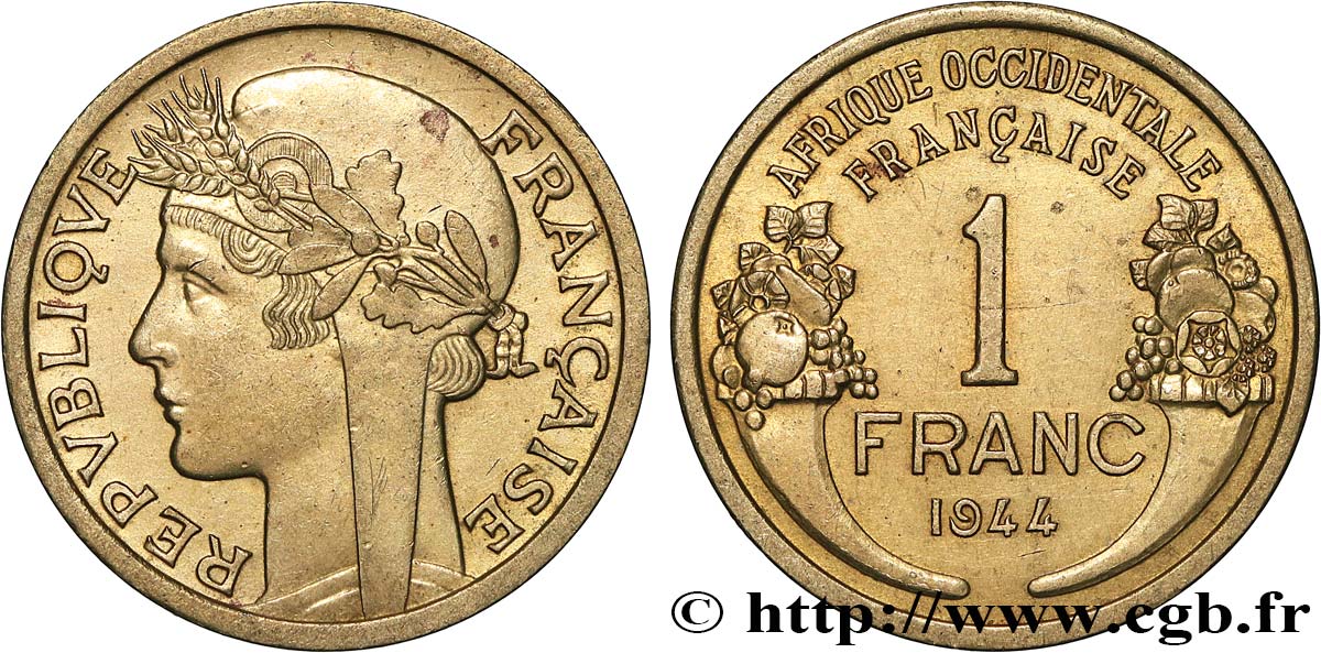 AFRICA OCCIDENTALE FRANCESA  1 Franc Morlon 1944 Londres SPL 