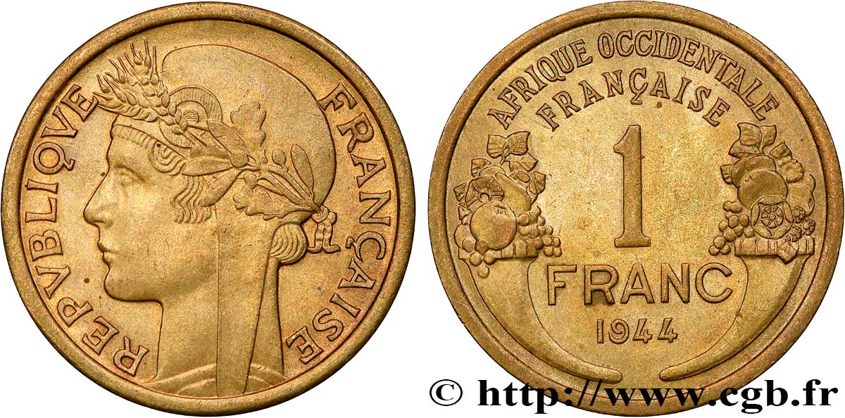 FRENCH WEST AFRICA 1 Franc Morlon 1944 Londres AU 
