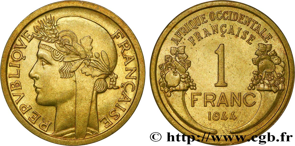 FRENCH WEST AFRICA 1 Franc Morlon 1944 Londres AU 