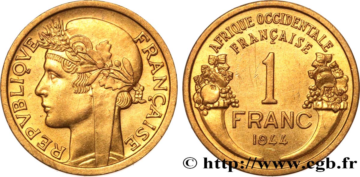 AFRICA OCCIDENTALE FRANCESA  1 Franc Morlon 1944 Londres SPL 