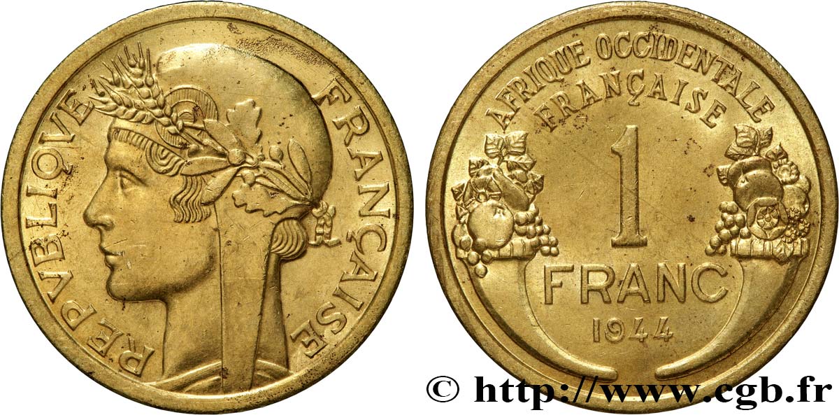 FRANZÖSISCHE WESTAFRIKA 1 Franc Morlon 1944 Londres VZ 