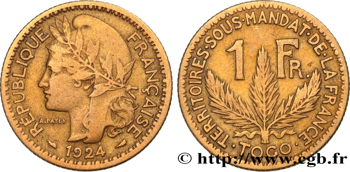 TOGO - MANDATO FRANCESE 1 Franc 1924 Paris MB 