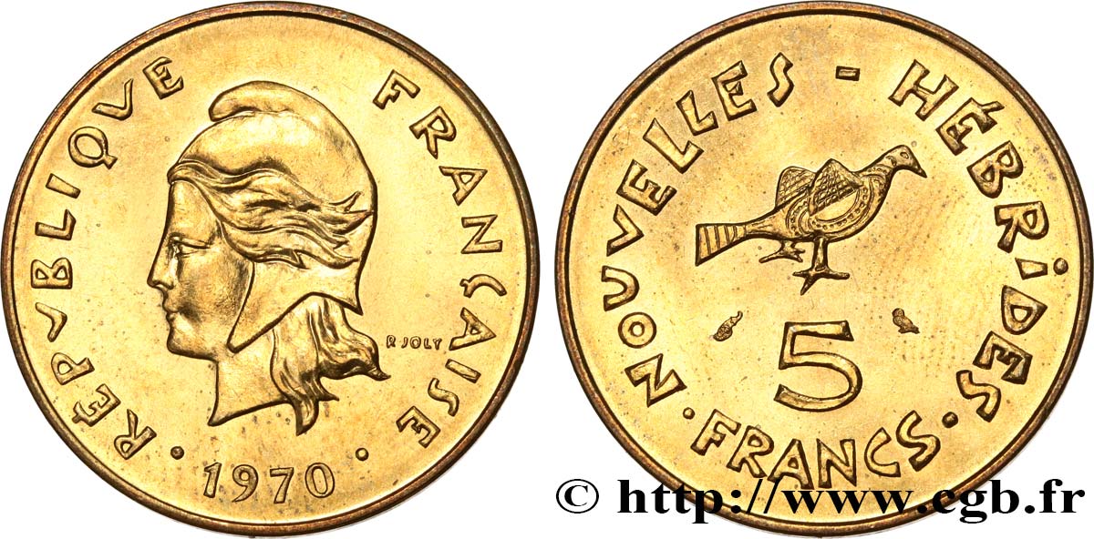 NUEVAS HÉBRIDAS (VANUATU desde 1980) 5 Francs Marianne / oiseau 1970 Paris EBC 