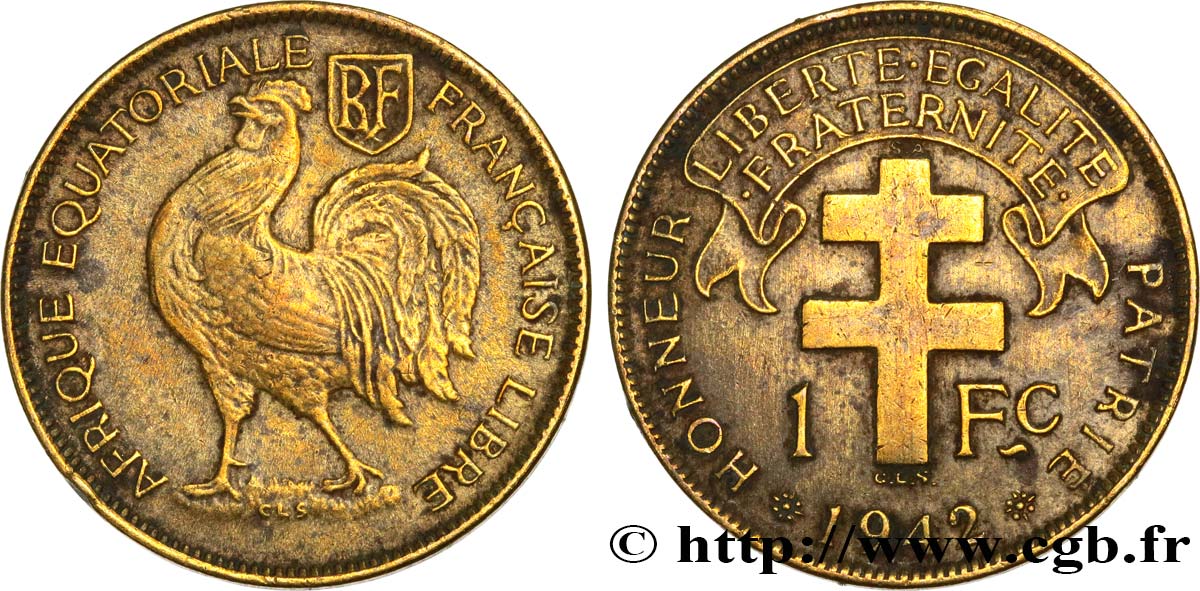 AFRICA ECUATORIAL FRANCESA - Fuerzas Francesas Libras 1 Franc 1942 Prétoria BC+ 