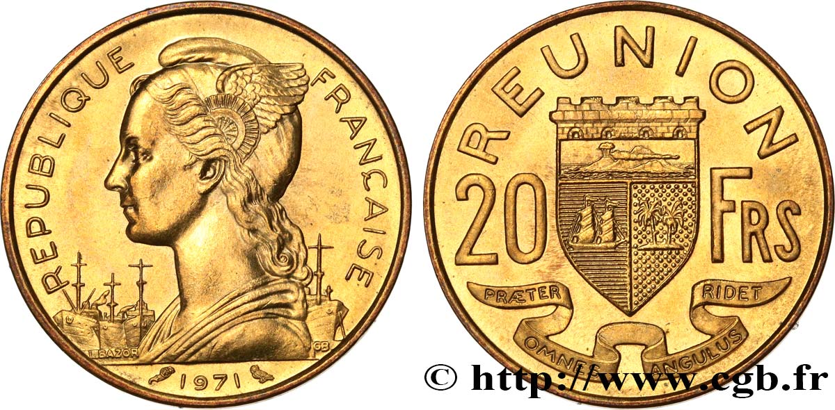 REUNION ISLAND 20 Francs 1971 Paris MS 