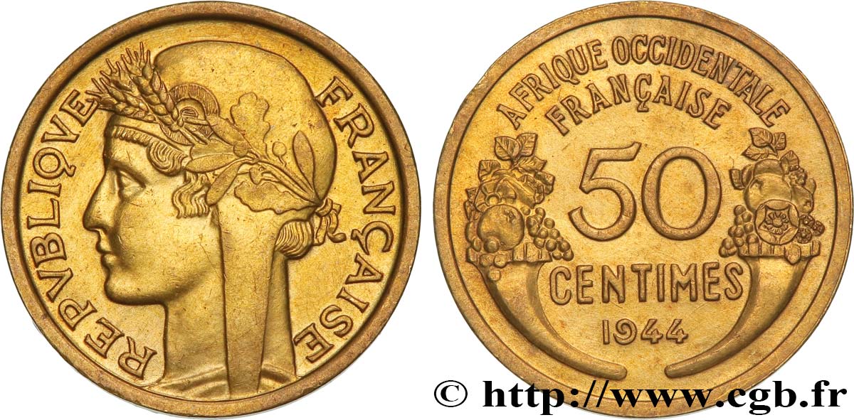 AFRICA FRANCESA DEL OESTE 50 Centimes Morlon 1944 Londres EBC 