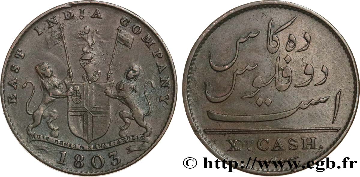 ÎLE DE FRANCE (ÎLE MAURICE) X (10) Cash East India Company 1803 Madras TB+ 
