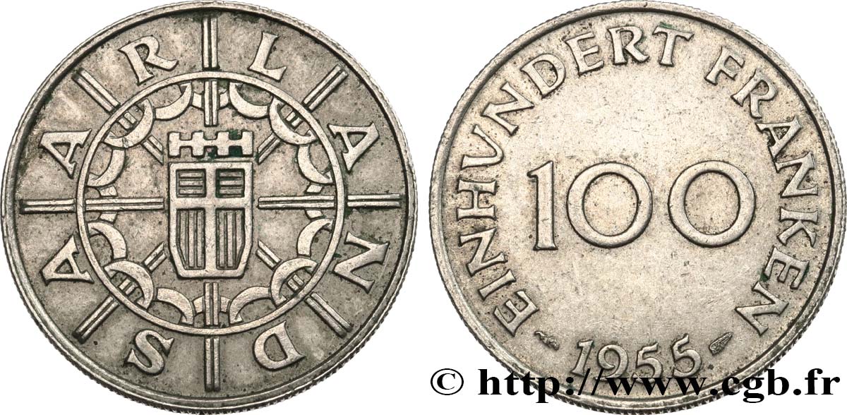 SAARLAND 100 Franken 1955 Paris AU 