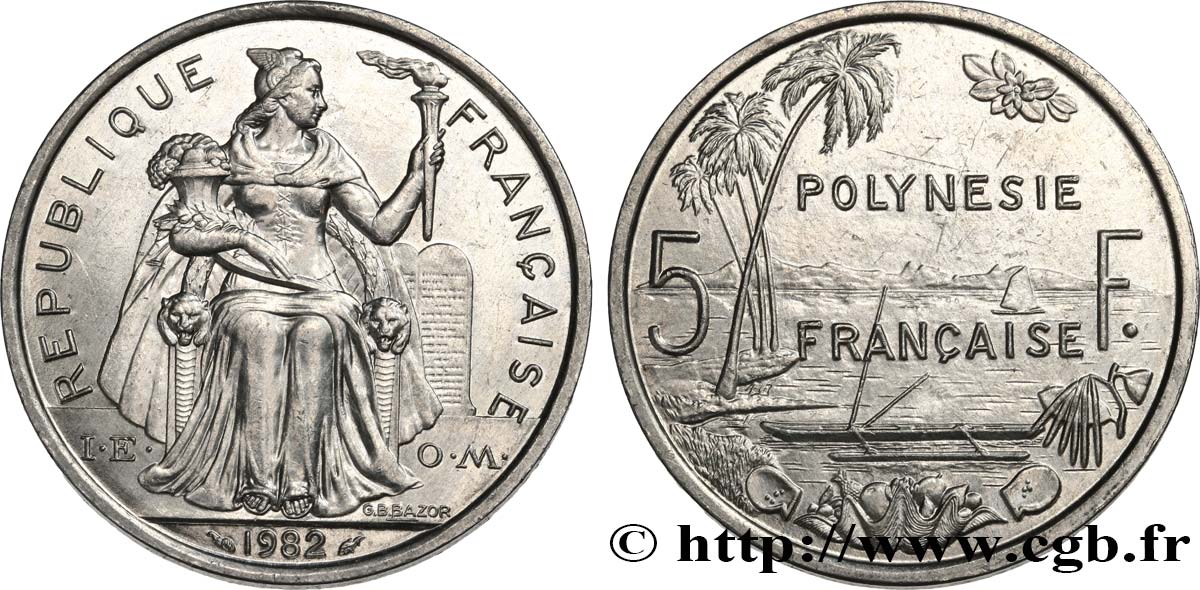 FRENCH POLYNESIA 5 Francs I.E.O.M. 1982 Paris AU 