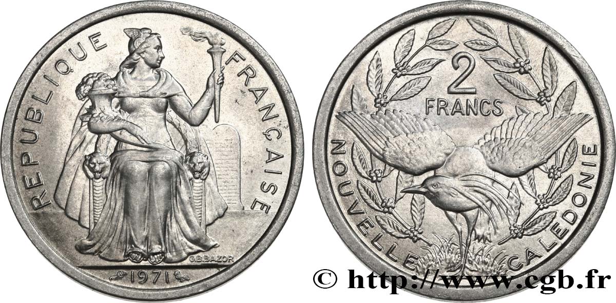 NEW CALEDONIA 2 Francs 1971 Paris MS 