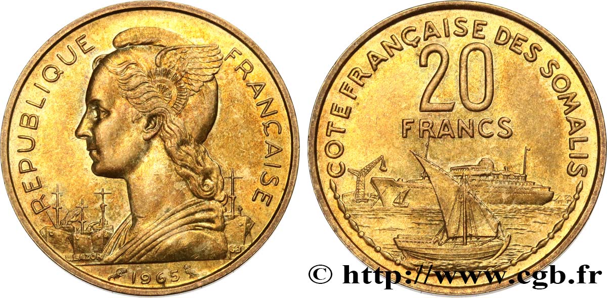 FRENCH SOMALILAND 20 Francs 1965 Paris AU 