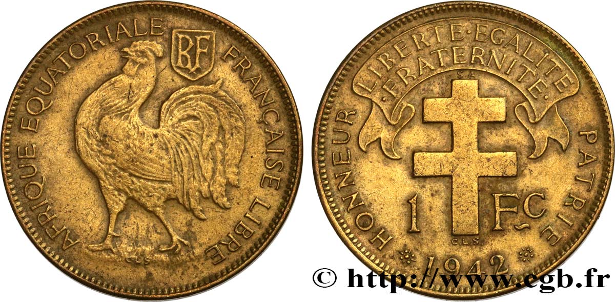 AFRIQUE ÉQUATORIALE FRANÇAISE - FRANCE LIBRE 1 Franc 1942 Prétoria TTB 