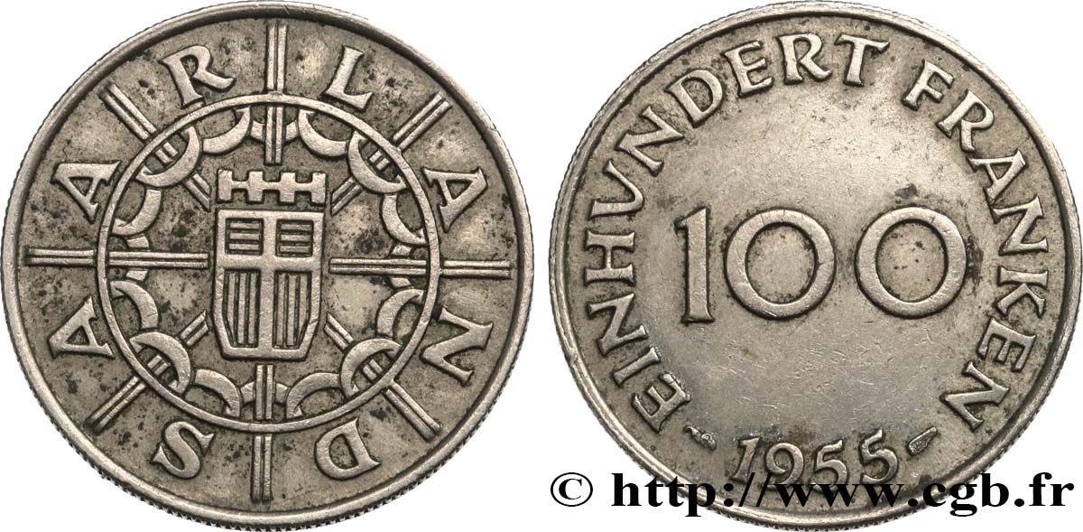 SAARLAND 100 Franken 1955 Paris SPL 