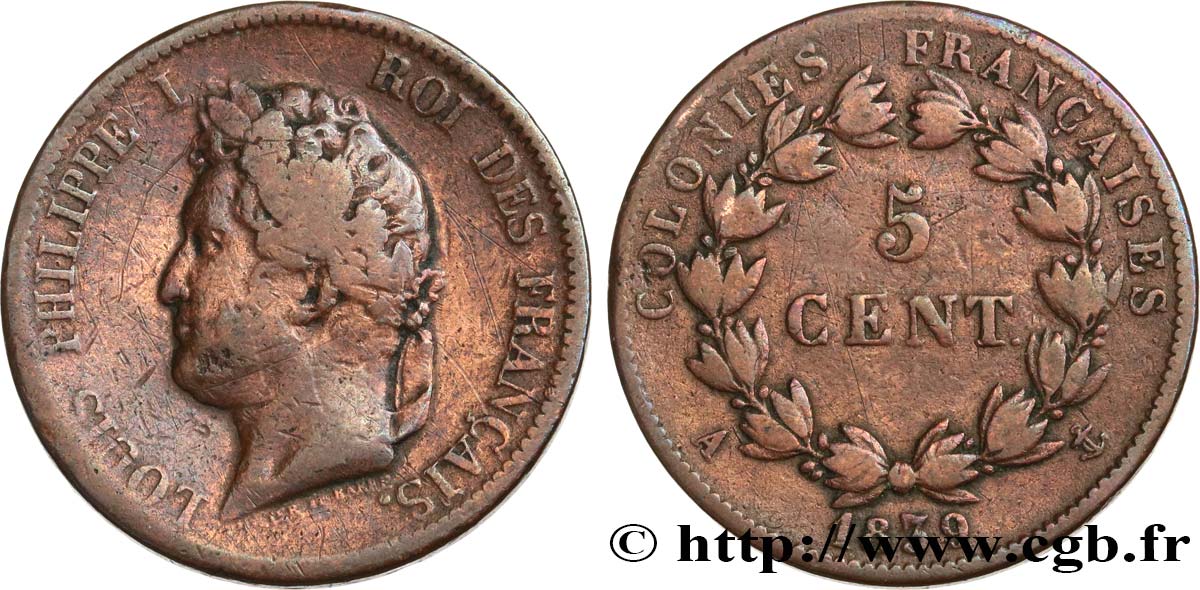 FRENCH COLONIES - Louis-Philippe for Guadeloupe 5 Centimes Louis Philippe Ier 1839 Paris - A VF 