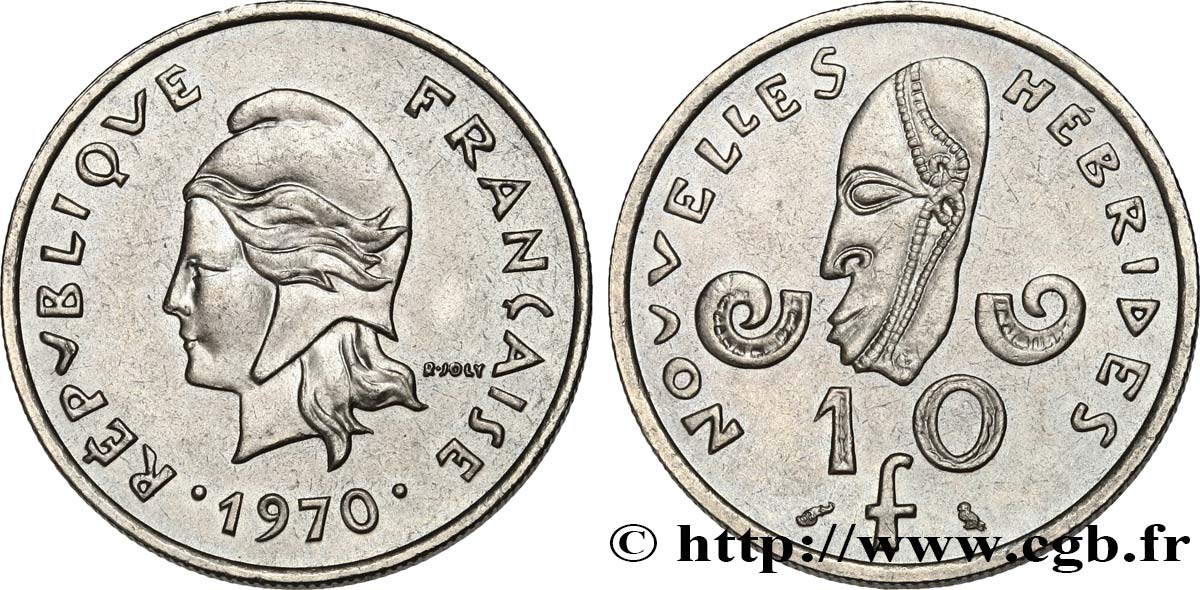 NEW HEBRIDES (VANUATU since 1980) 10 Francs 1970 Paris AU 