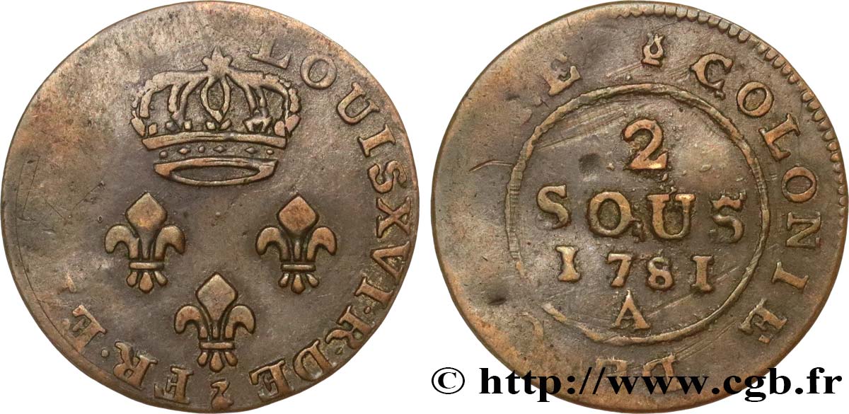GUYANA FRANCESE Faux 2 Sous colonies de Cayenne 1e type  1781 Paris - A q.BB 