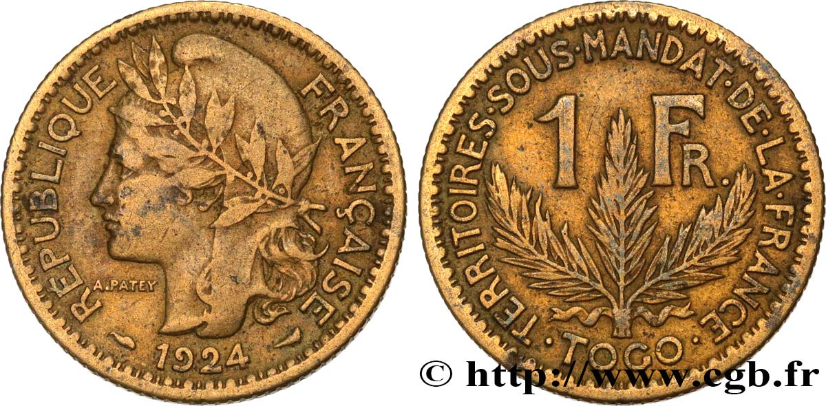 TOGO - MANDATO FRANCESE 1 Franc 1924 Paris MB 
