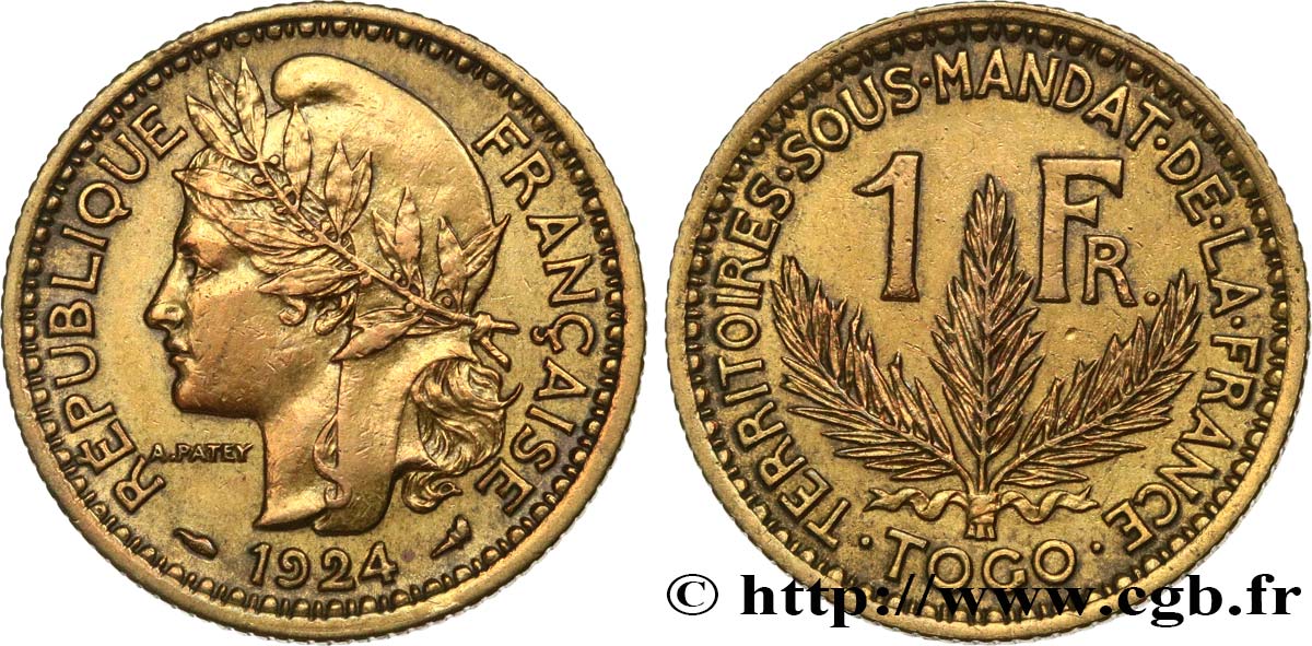 TOGO - MANDATO FRANCESE 1 Franc 1924 Paris q.SPL 