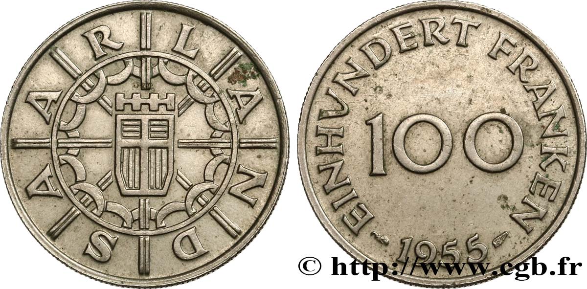 SAAR TERRITORIES 100 Franken 1955 Paris AU 