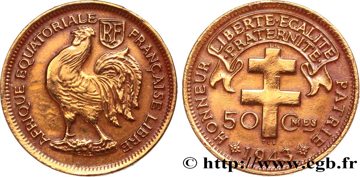 FRENCH EQUATORIAL AFRICA - FREE FRENCH FORCES 50 Centimes 1943 Prétoria XF 