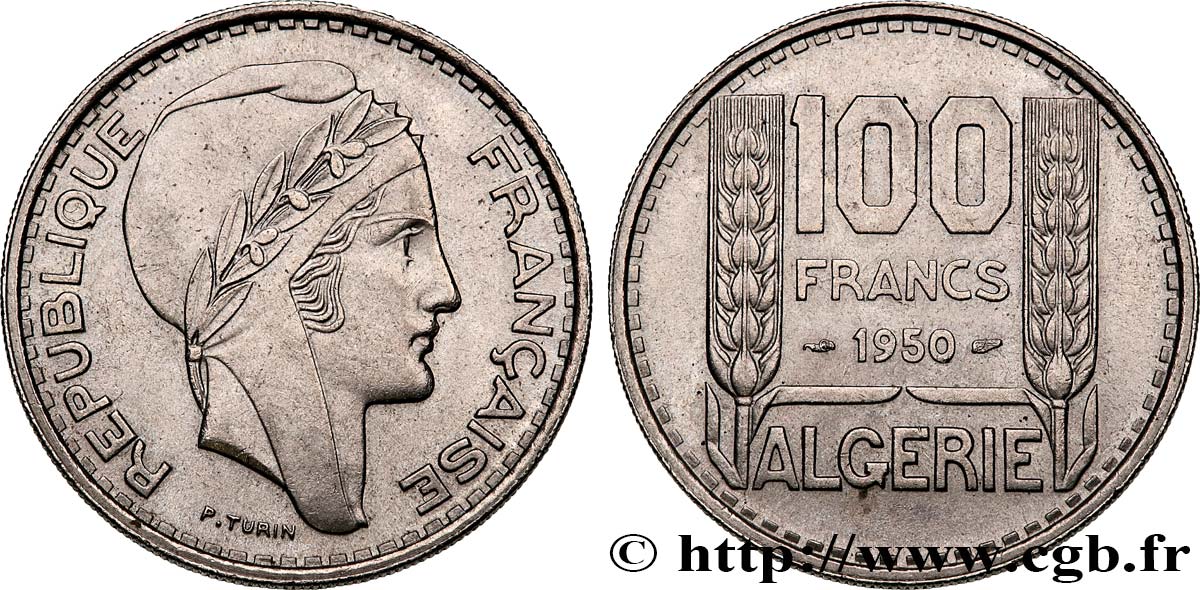 ALGERIA 100 Francs Turin 1950  SPL 