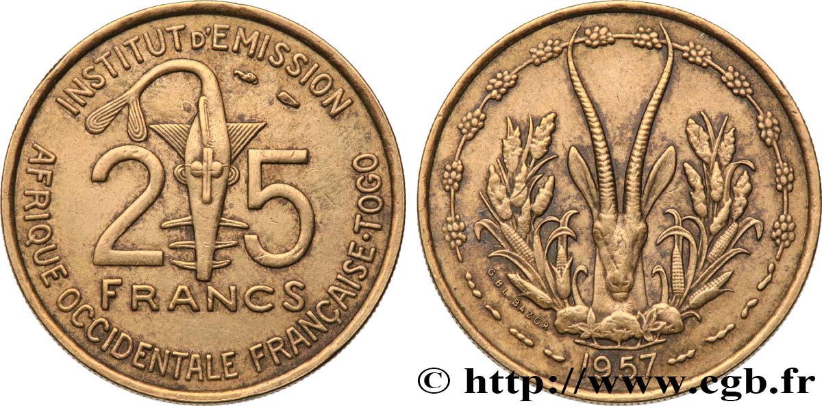 AFRIQUE OCCIDENTALE FRANÇAISE - TOGO 25 Francs 1957 Paris TTB 