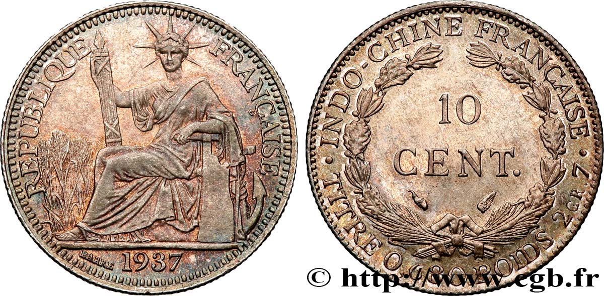 FRANZÖSISCHE-INDOCHINA 10 Centièmes 1937 Paris VZ 