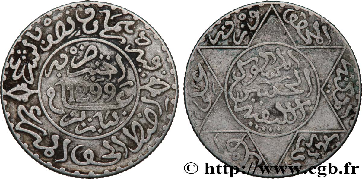 MAROC 2 1/2 Dirhams Hassan I an 1299 1881 Paris TTB 