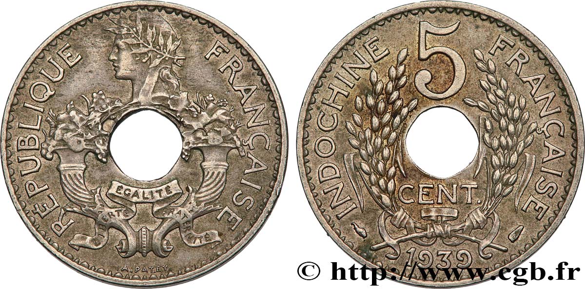 INDOCHINE FRANÇAISE 5 Centièmes 1939 Paris TTB 