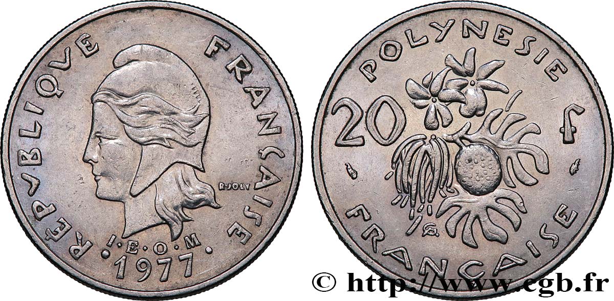 POLINESIA FRANCESE 20 Francs I.E.O.M Marianne  1977 Paris SPL 