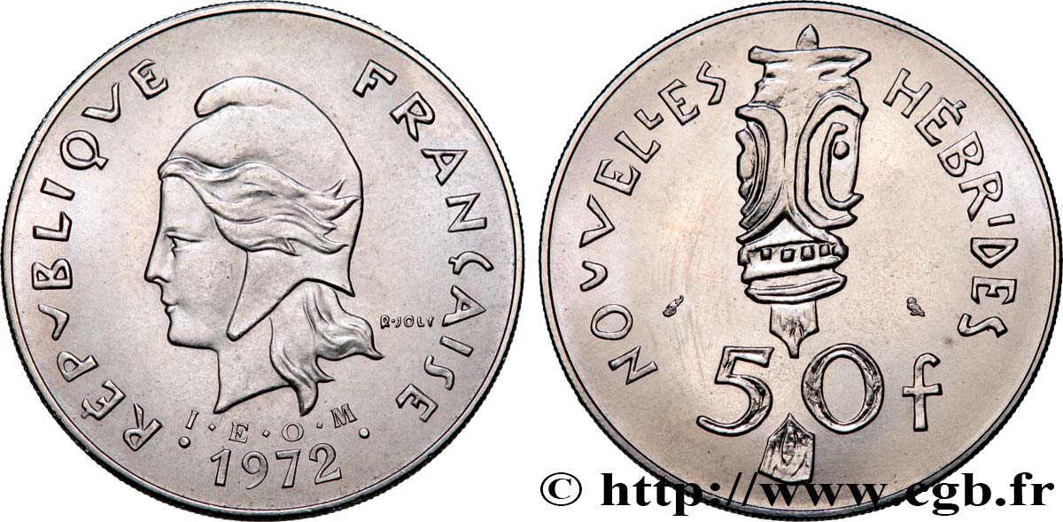 NEW HEBRIDES (VANUATU since 1980) 50 Francs I. E. O. M. 1972 Paris AU 
