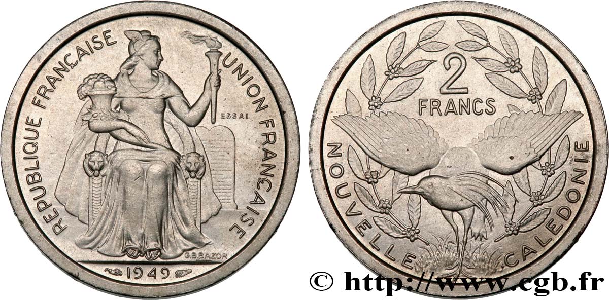 NUOVA CALEDONIA Essai de 2 Francs 1949 Paris MS 