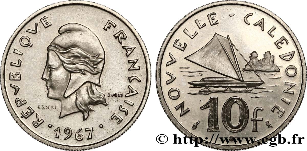 NUEVA CALEDONIA Essai de 10 Francs Marianne / voilier 1967 Paris SC 