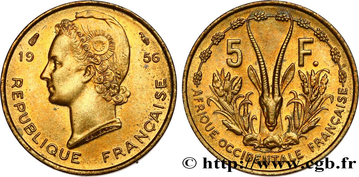 AFRICA FRANCESA DEL OESTE 5 Francs 1956 Paris EBC 