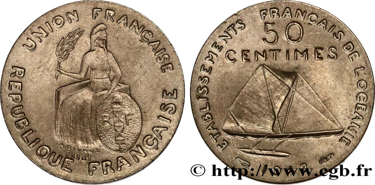 POLINESIA FRANCESE - Oceania Francese Essai de 50 Centimes type sans listel 1948 Paris MS 