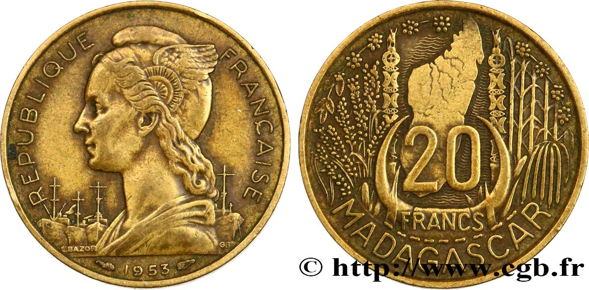 MADAGASCAR - UNION FRANCESE 20 Francs 1953 Paris BB 