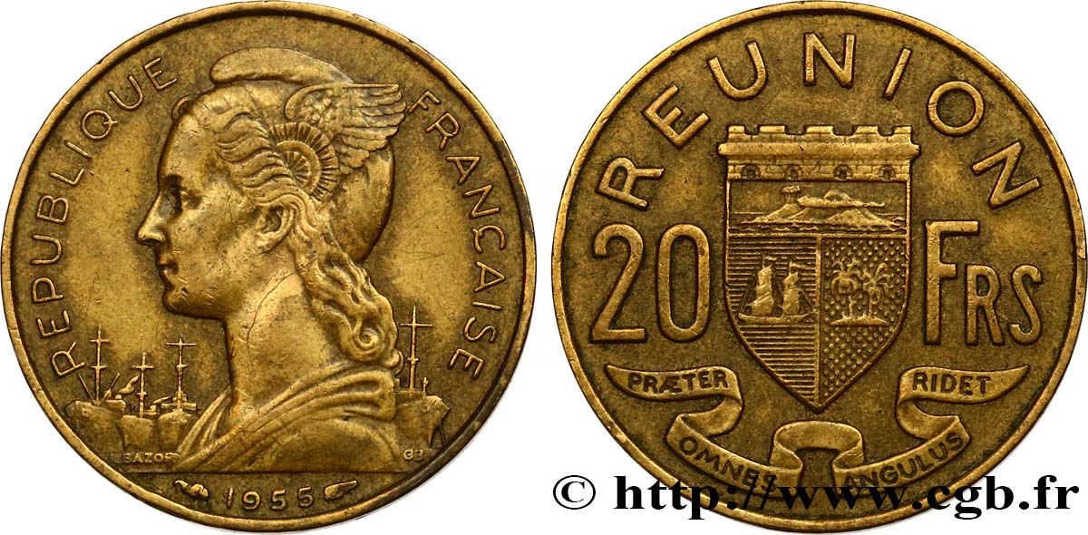 REUNION INSEL 20 Francs Marianne / armes 1955 Paris SS 