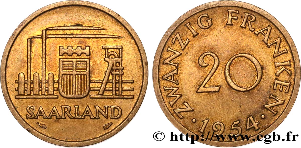 SAARLAND 20 Franken 1954 Paris VZ 