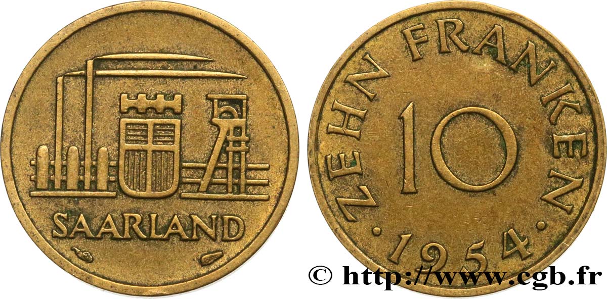 SAARLAND 10 Franken 1954 Paris SPL 