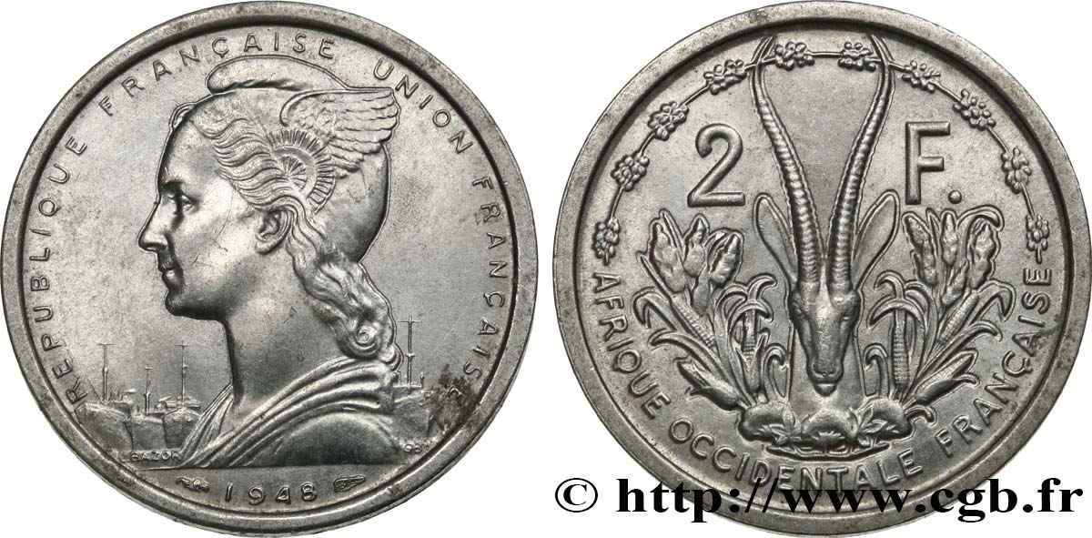 AFRICA OCCIDENTALE FRANCESE - UNION FRANCESA 2 Francs 1948 Paris SPL 
