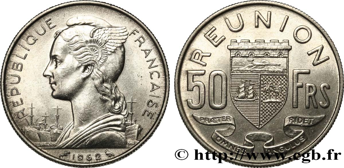 REUNION ISLAND 50 Francs 1962 Paris AU 