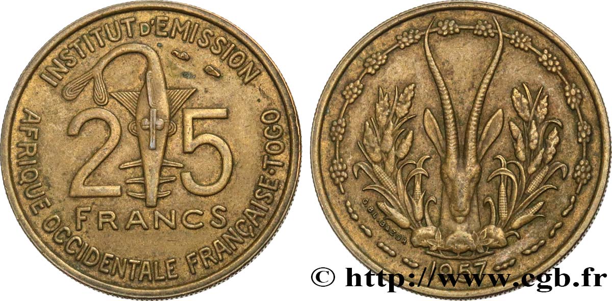 AFRICA OCCIDENTALE FRANCESE - TOGO 25 Francs 1957 Paris BB 