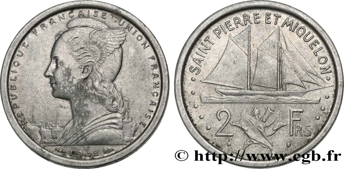 SAN PEDRO Y MIGUELóN 2 Francs Union Française 1948 Paris EBC 