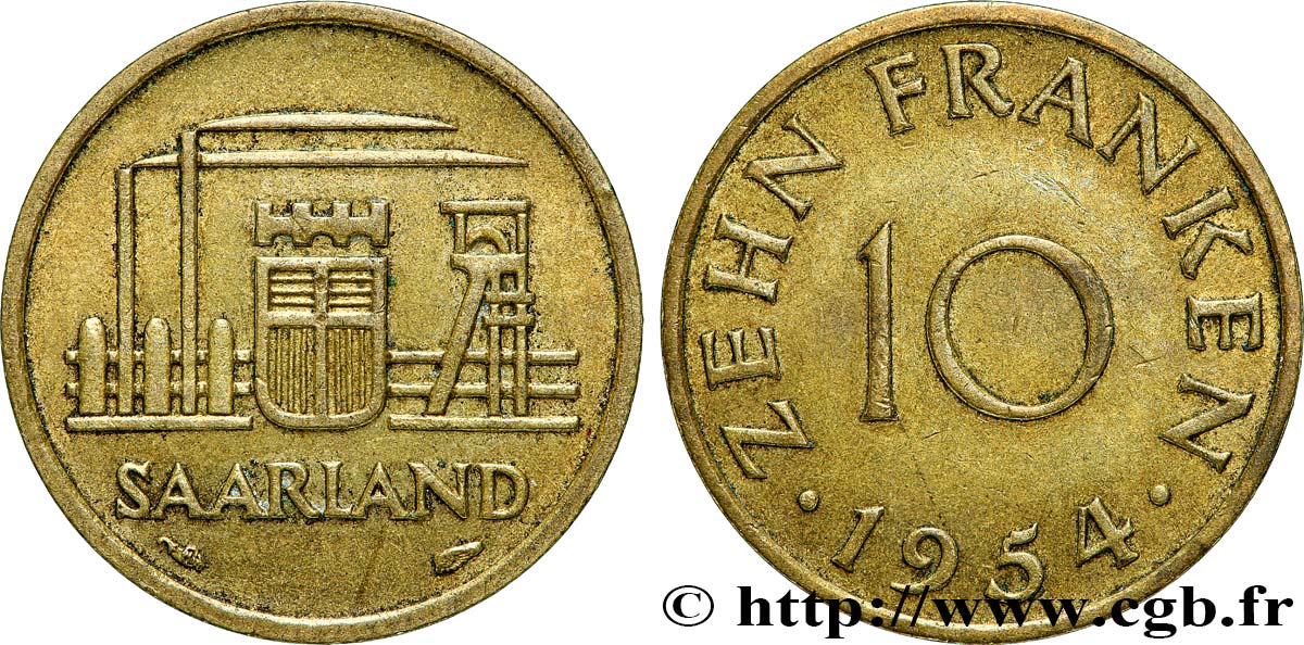 SAARLAND 10 Franken 1954 Paris VZ 