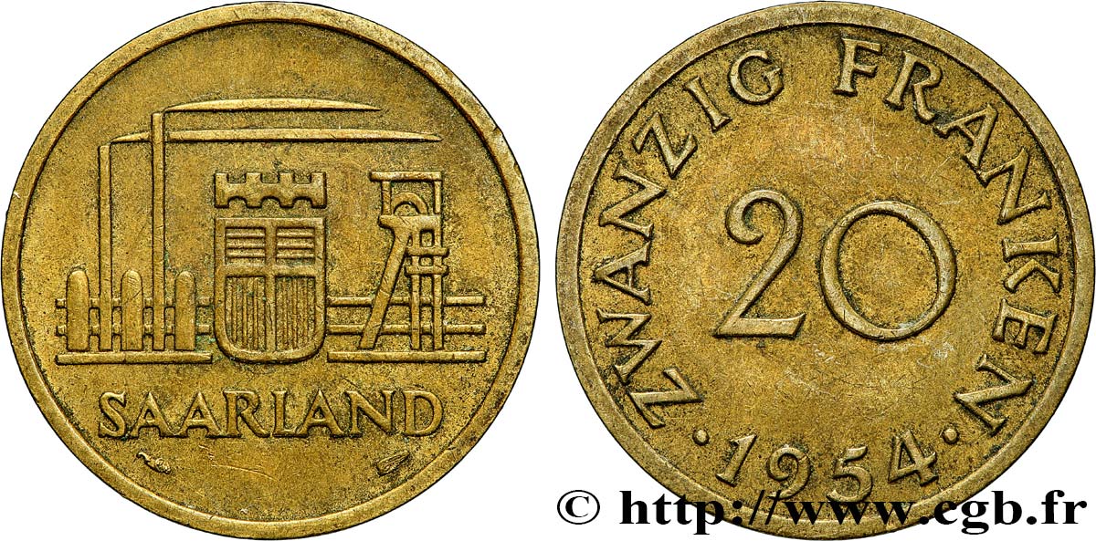SAARLAND 20 Franken 1954 Paris AU 