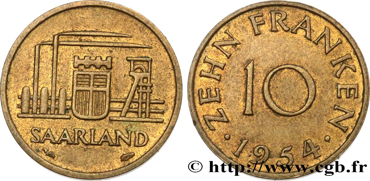 SAARLAND 10 Franken 1954 Paris AU 