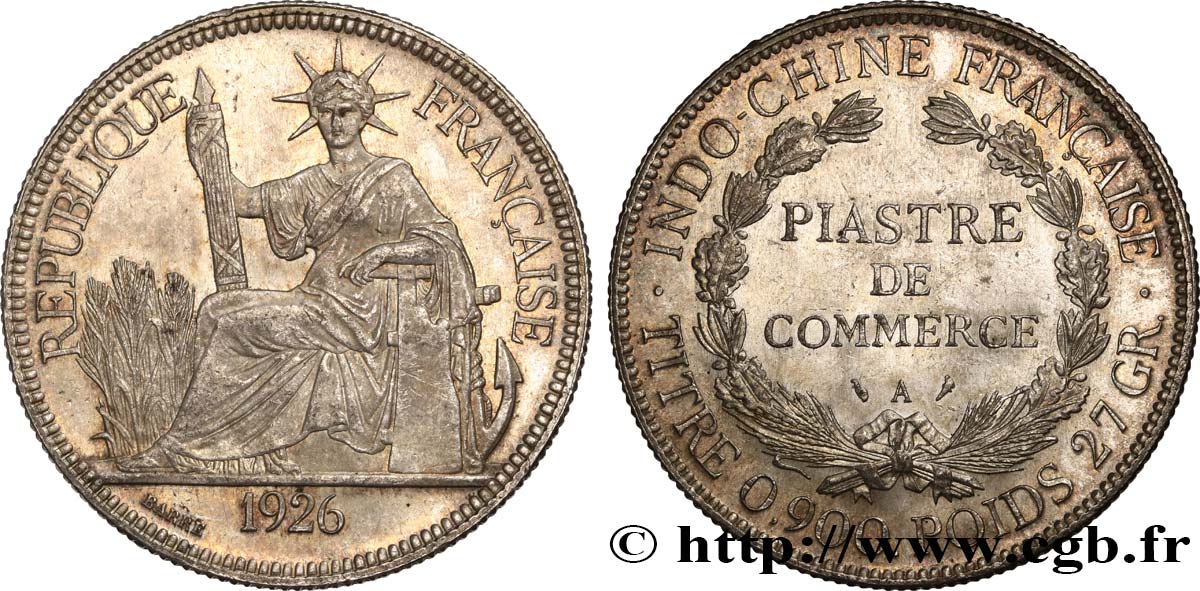 INDOCHINE FRANÇAISE 1 Piastre de Commerce 1926 Paris SUP+ 