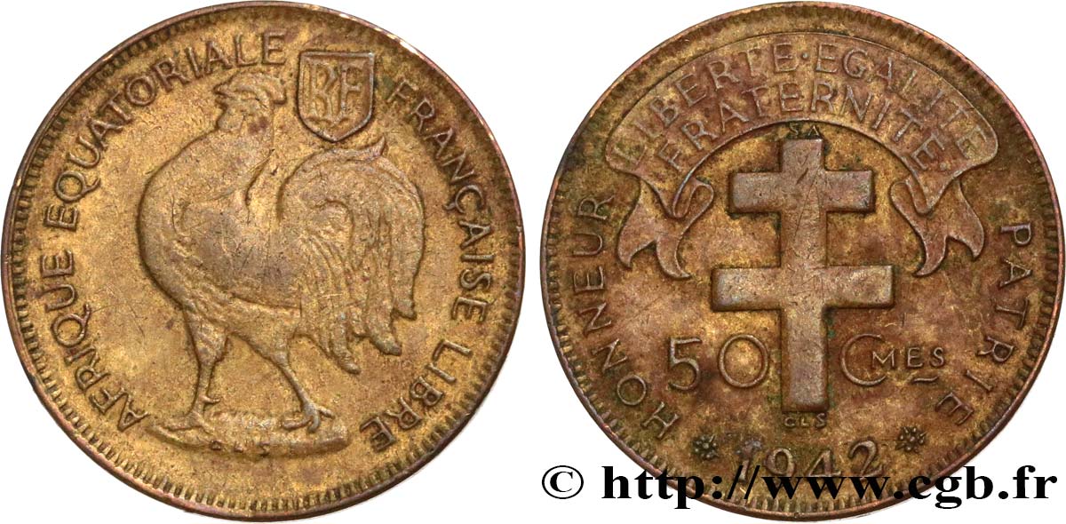 AFRICA EQUATORIALE FRANCESE - Forze Francesi Liberi 50 centimes 1942 Prétoria q.BB 