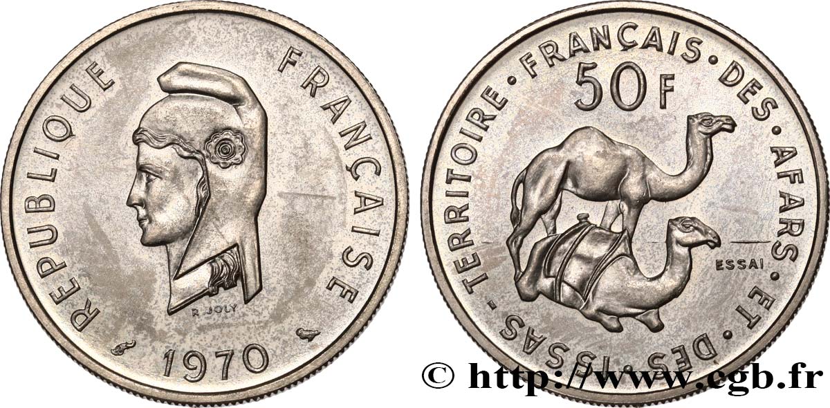 DJIBUTI - French Territory of the Afars and Issas  Essai de 50 Francs Marianne / dromadaires 1970 Paris MS 